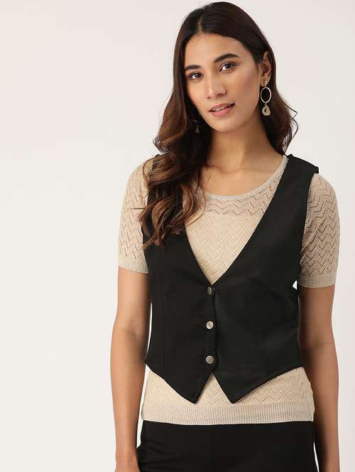 women solids v-neck waist coat - 17490462 - Standard Image - 0