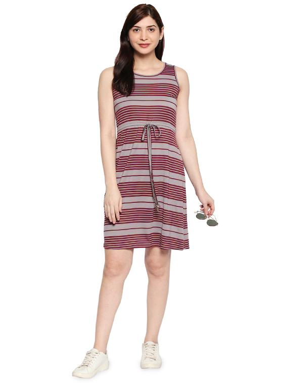 drawstring waist striped a-line dress - 17492563 - Standard Image - 3