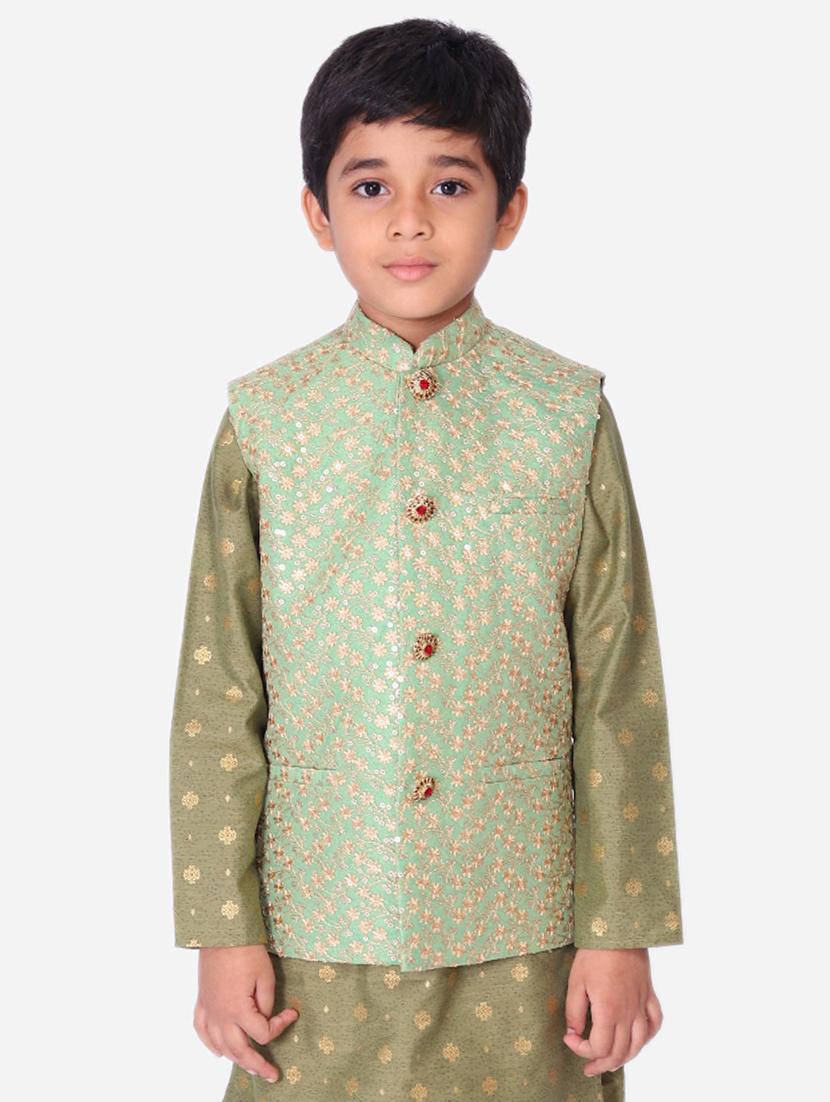 green silk blend nehru jacket - 17493101 -  Zoom Image - 0