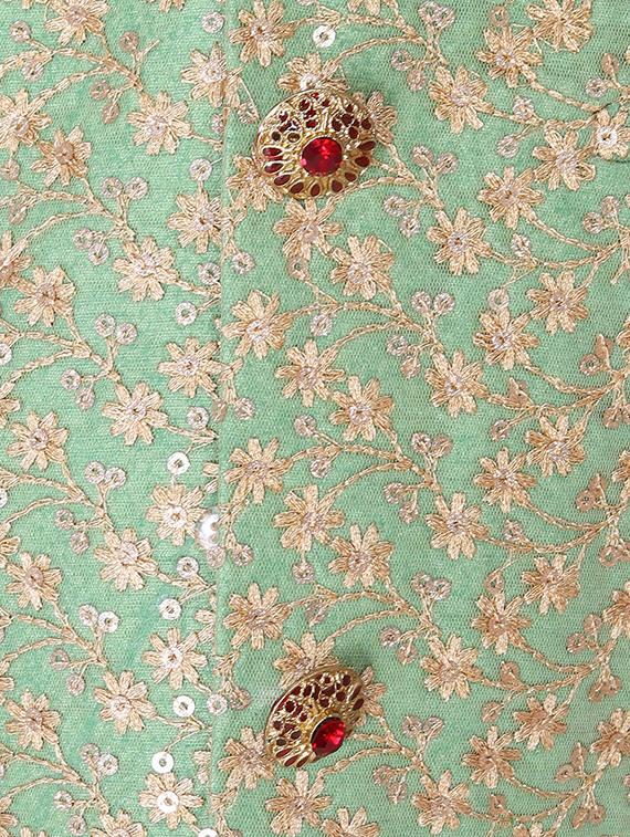 green silk blend nehru jacket - 17493101 - Standard Image - 3