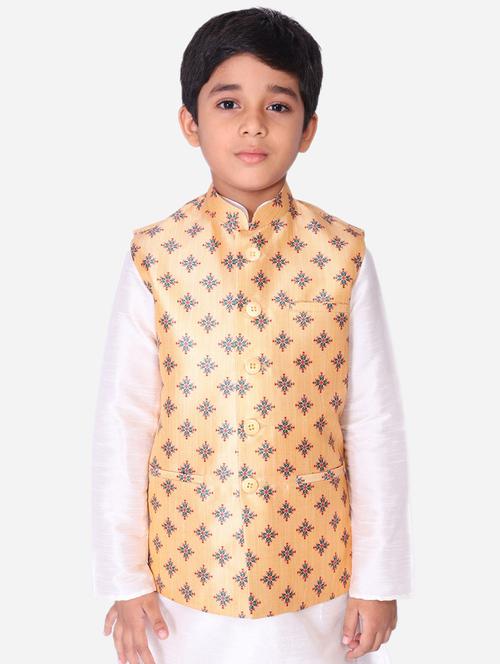 yellow silk blend nehru jacket - 17493108 - Standard Image - 0