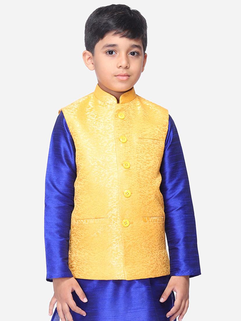 yellow silk blend nehru jacket - 17493119 - Zoom Image - 0