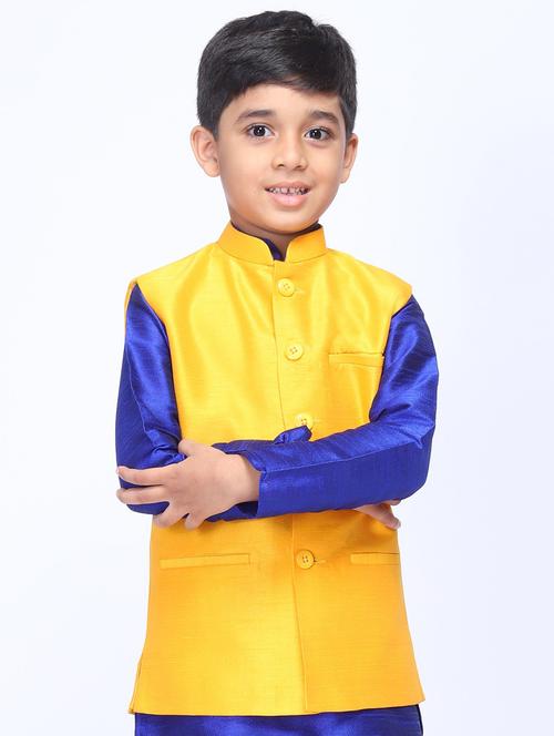 yellow silk blend nehru jacket - 17493123 - Standard Image - 0