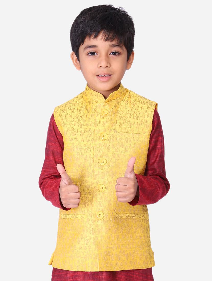 yellow cotton blend nehru jacket - 17493135 - Zoom Image - 0