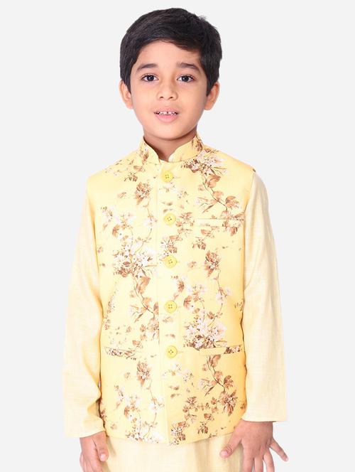 yellow cotton blend nehru jacket - 17493137 - Standard Image - 0