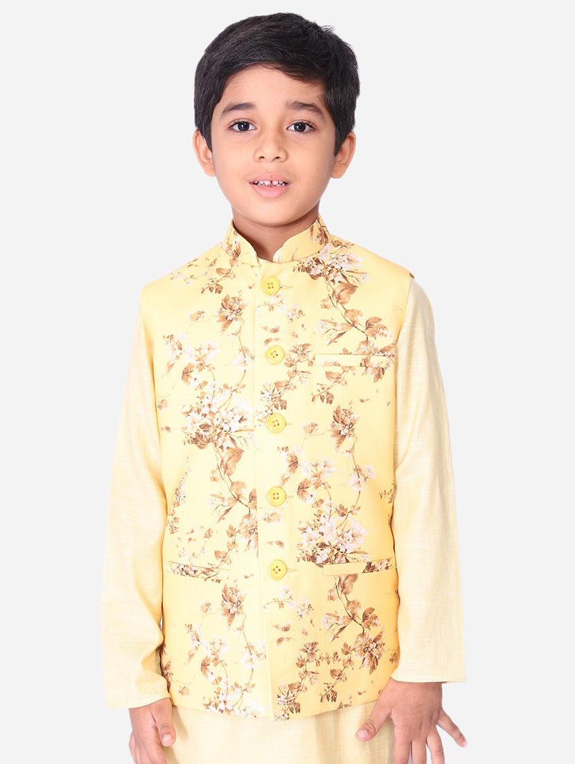 yellow cotton blend nehru jacket - 17493137 - Zoom Image - 0