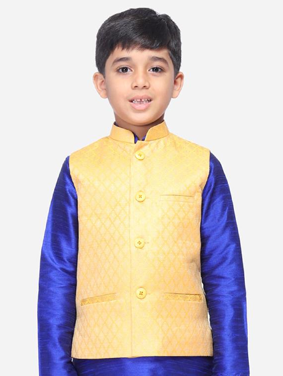 yellow silk blend nehru jacket - 17493148 - Zoom Image - 0