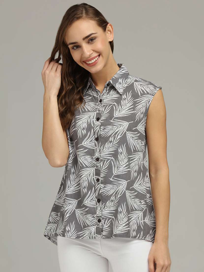 tropical print sleeveless shirt 