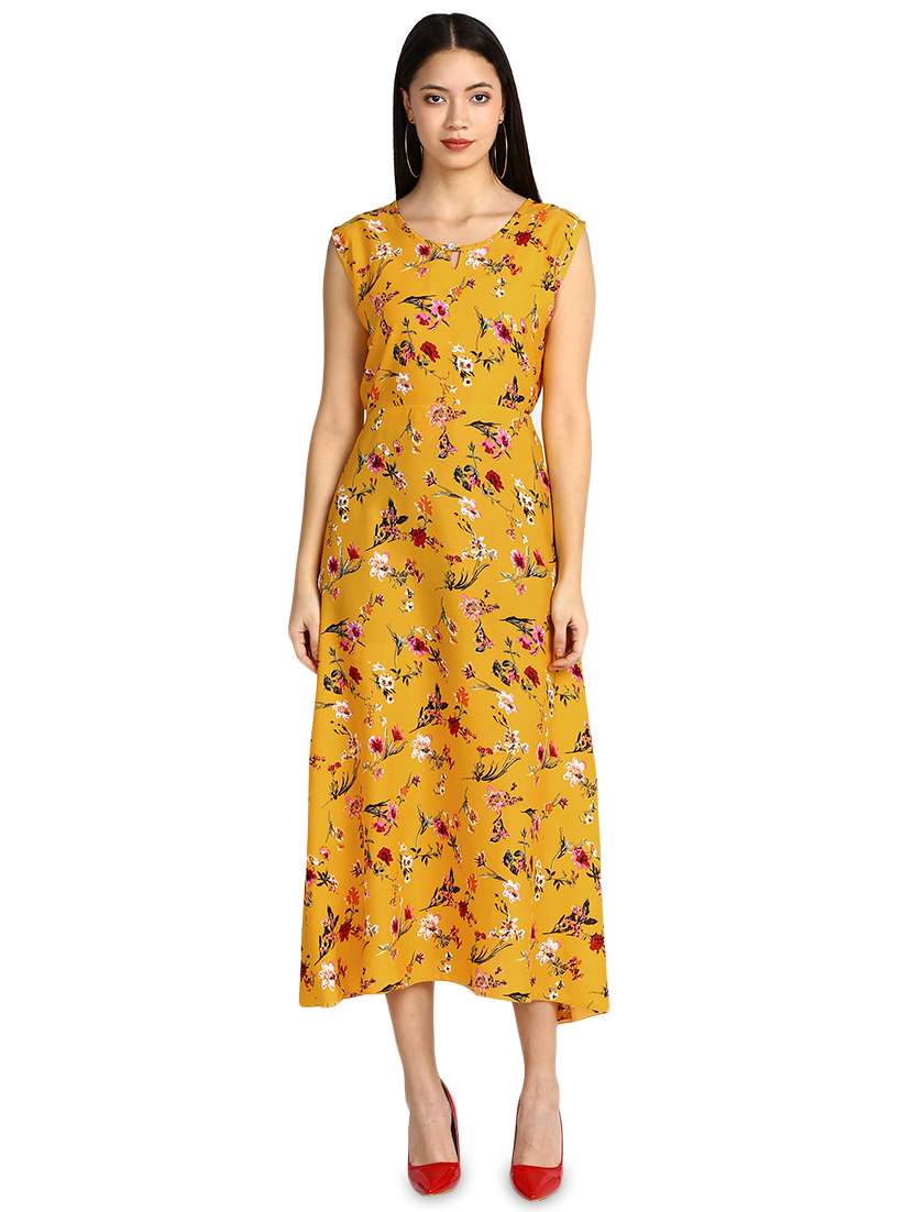 round neck floral a-line dress