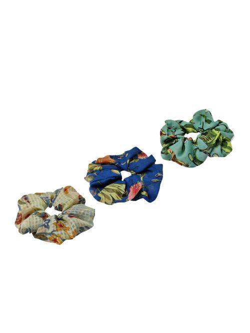 aditi wasan set of 3 printed scrunchies in multi-color, blue and green color - 17495788 - Standard Image - 0
