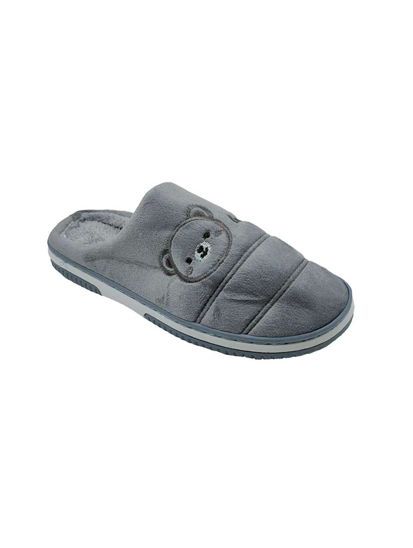 grey synthetic & mesh slip on flip flops