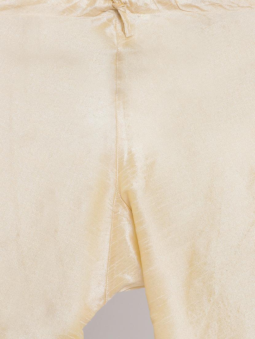 cream dupion kurta pyjama set with blue solid nehru jacket - 17499021 - Standard Image - 3