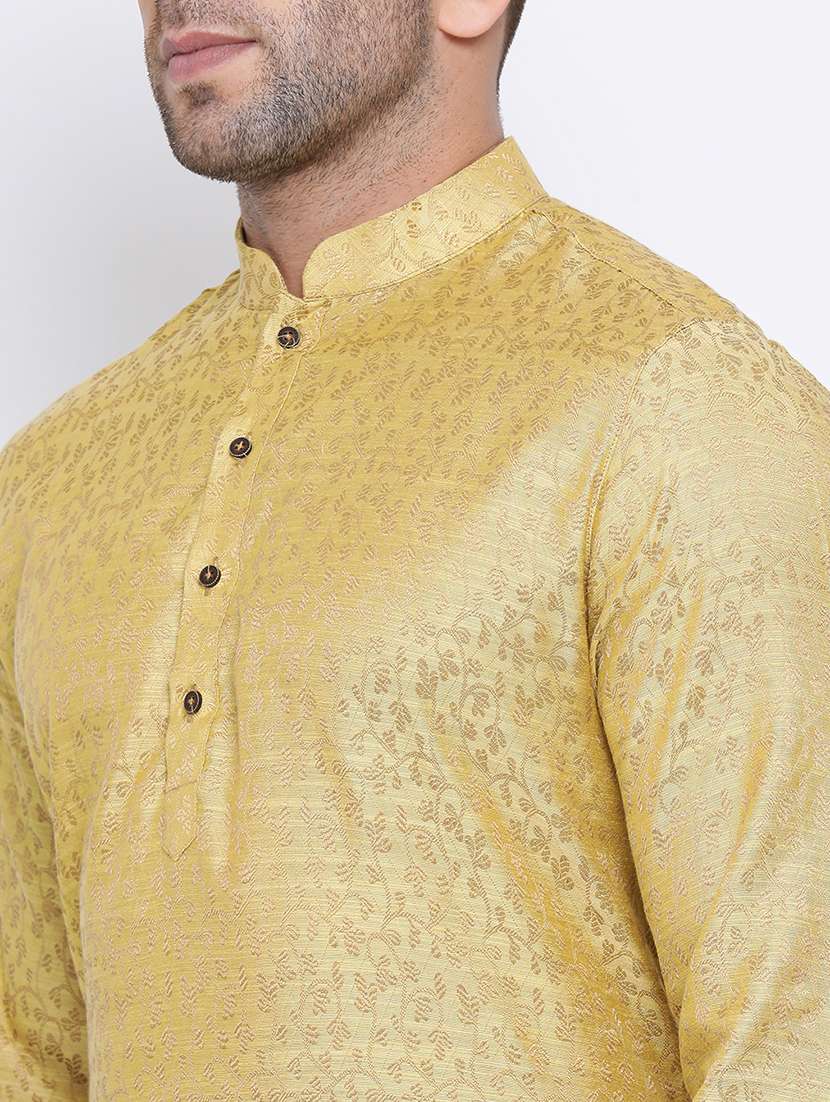 yellow jacquard long kurta - 17499031 - Standard Image - 3