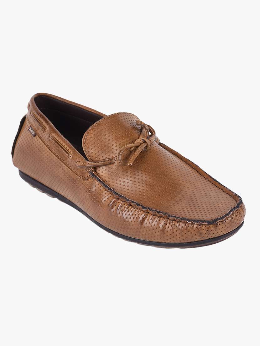 tan synthetic slip on loafers