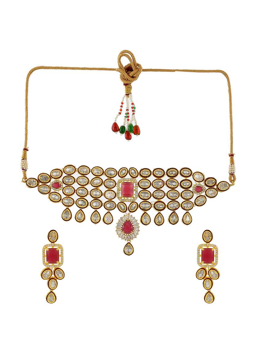 Red Tone Gold Brass Choker Necklace 