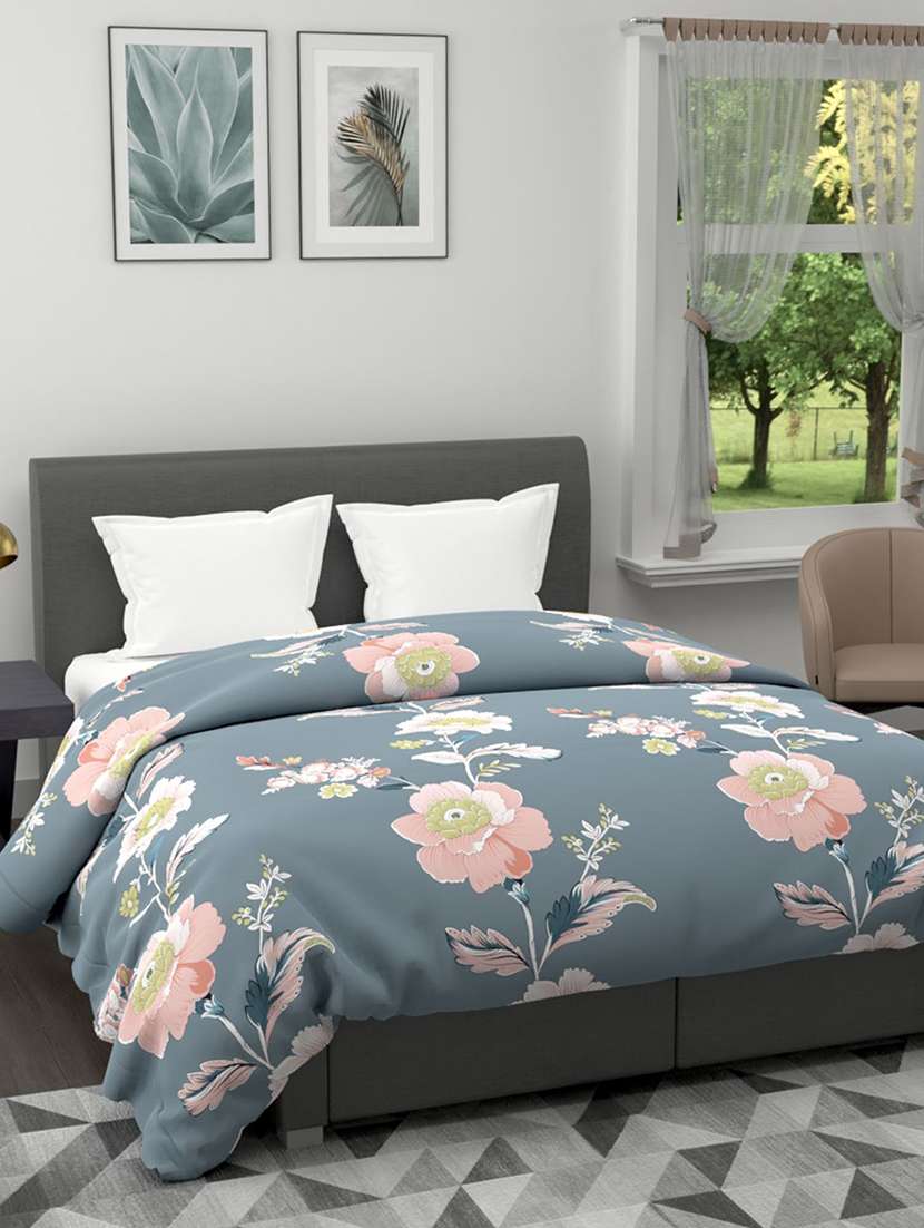 austin all-weather ac double comforter [150gsm micro-silk filling & soft-touch fabric] -1pc set- (rumba) rumba-grey/ pink