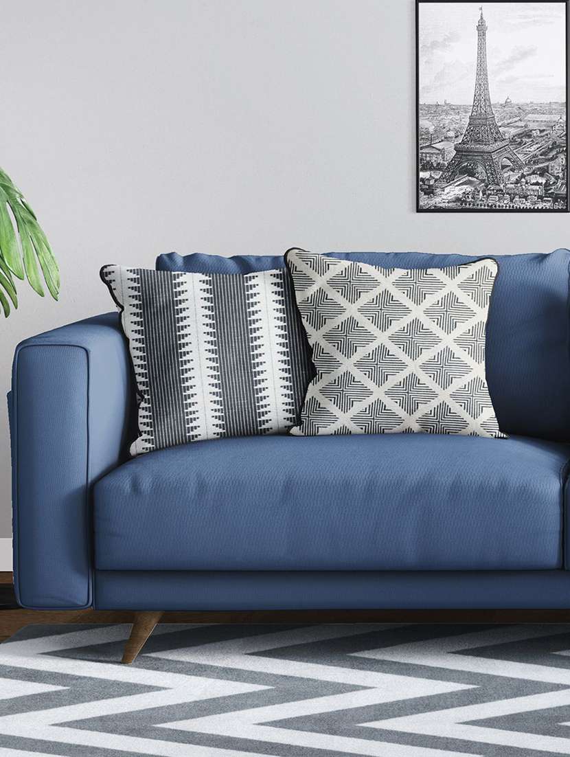 bianca tweed handloom luxury cushion cover with rich-texture [zipper closing on back] -2pc set- abstract-multi