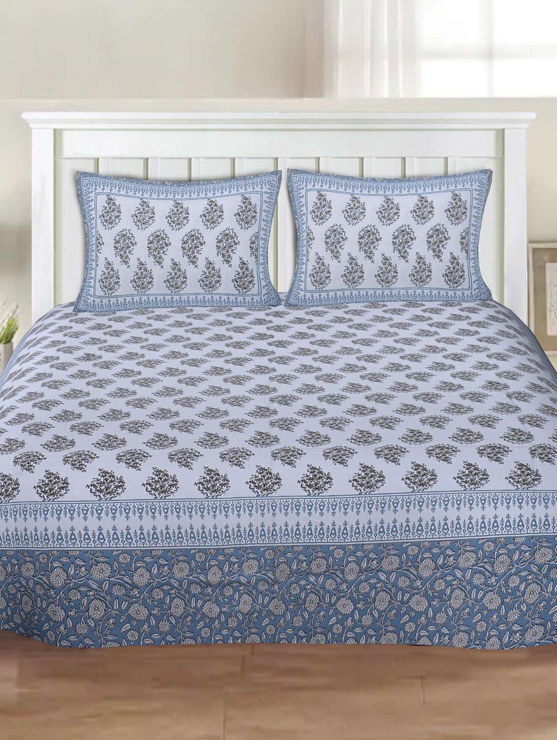 indhome life 100% cotton multicolor 3d printed king size double bedsheet(90 x 108 inches) with two pillow covers(17 x 27 inches)