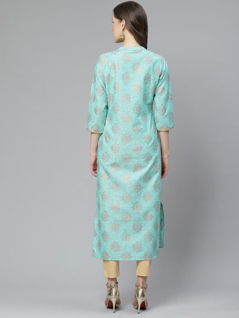 foil print straight kurta - 17500853 - Standard Image - 3