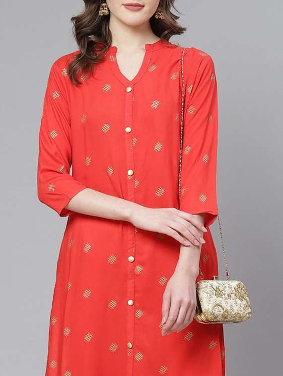 geometric print straight kurta - 17500856 -  Standard Image - 3