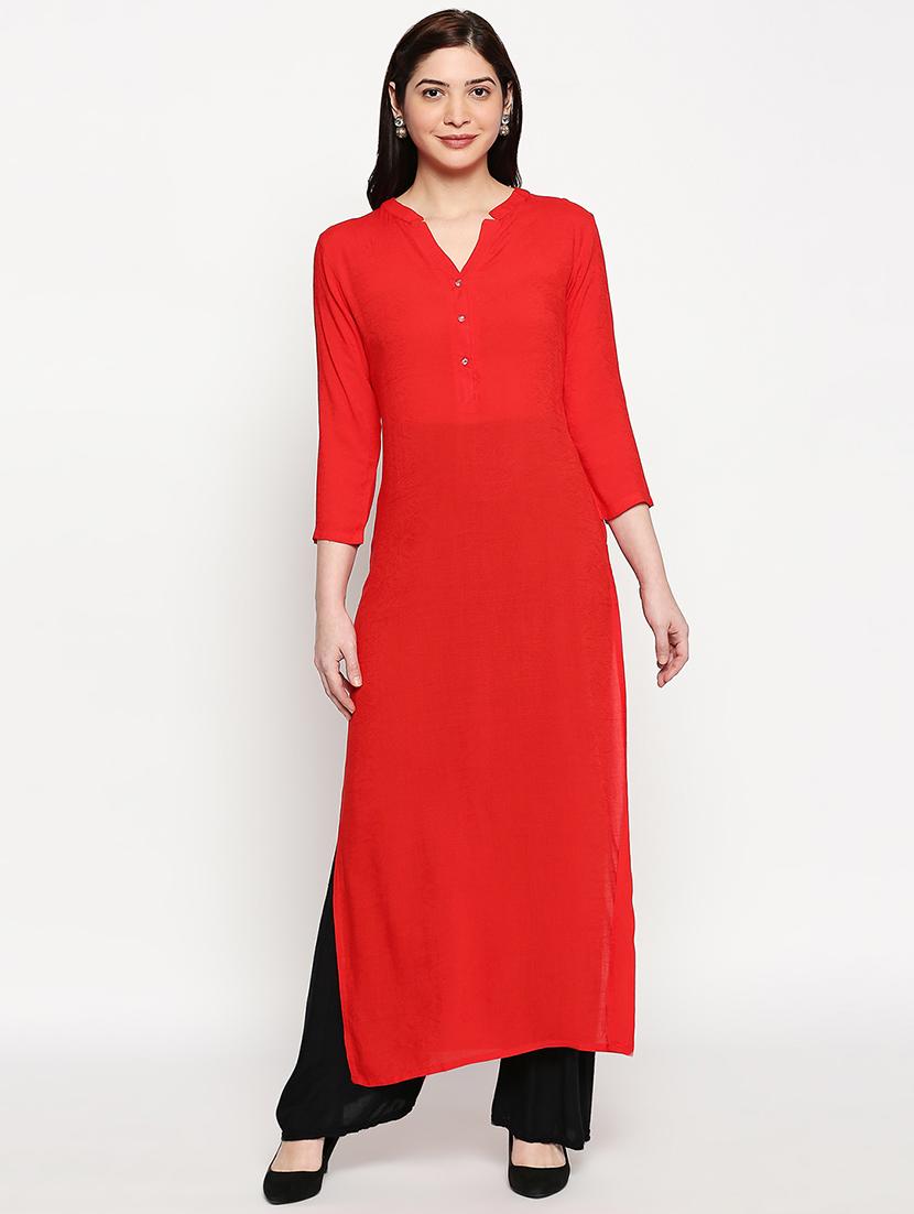 solid straight kurta - 17502122 -  Zoom Image - 0