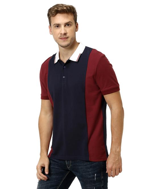 navy blue color block polo t-shirt - 17502596 -  Standard Image - 0