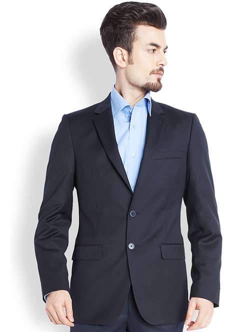 navy blue solid single breasted formal blazer - 17502778 -  Standard Image - 0