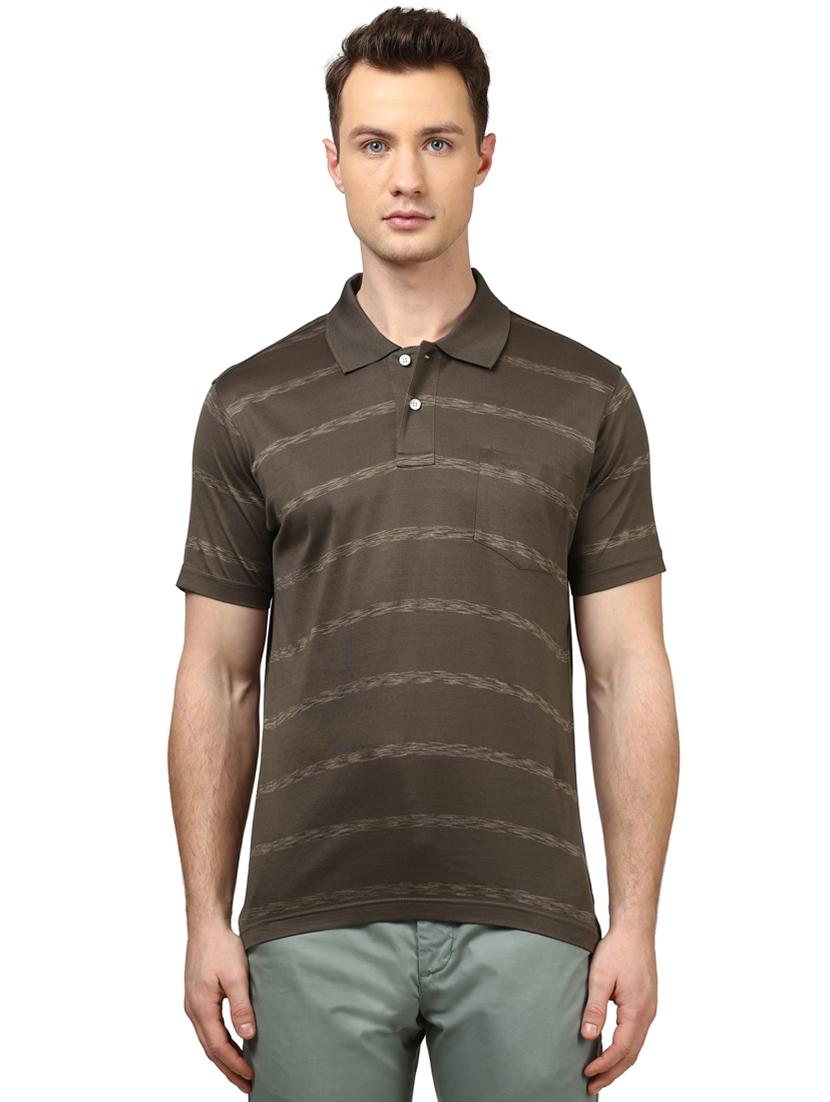 olive green striped polo t-shirt - 17503080 -  Zoom Image - 0
