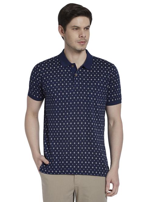 navy blue printed polo t-shirt - 17503191 - Standard Image - 0