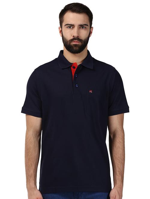 navy blue solid polo t-shirt - 17503328 - Standard Image - 0