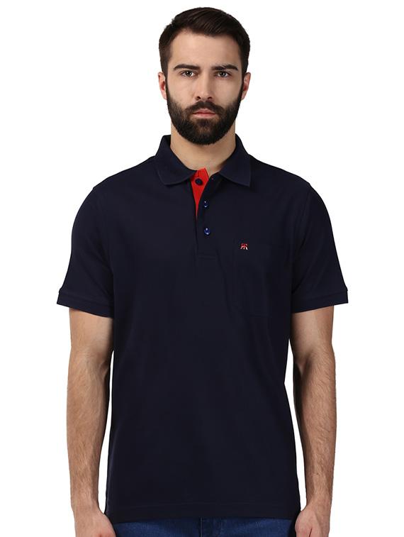 navy blue solid polo t-shirt - 17503328 - Zoom Image - 0