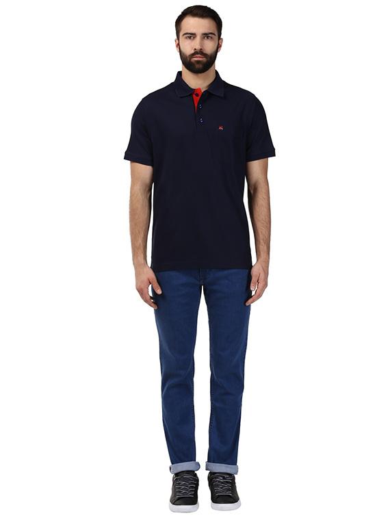 navy blue solid polo t-shirt - 17503328 - Standard Image - 3