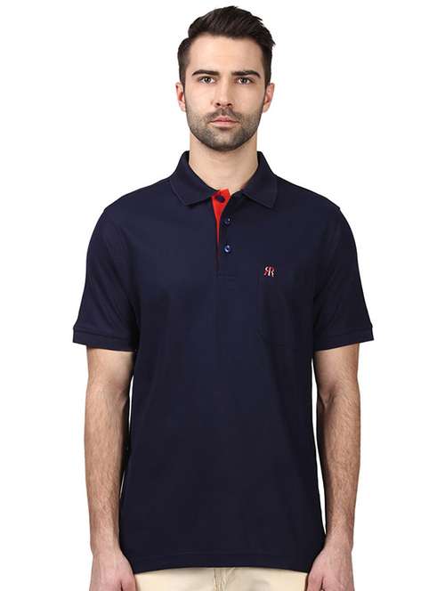navy blue solid solid polo t-shirt - 17503352 - Standard Image - 0