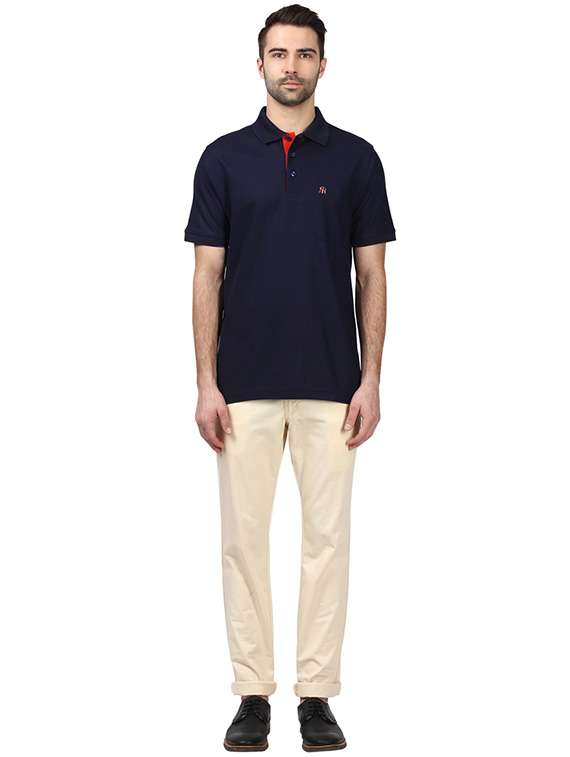 navy blue solid solid polo t-shirt - 17503352 - Standard Image - 3