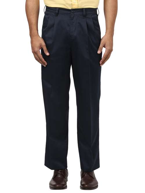 navy blue pleated casual trouser - 17503836 - Standard Image - 0