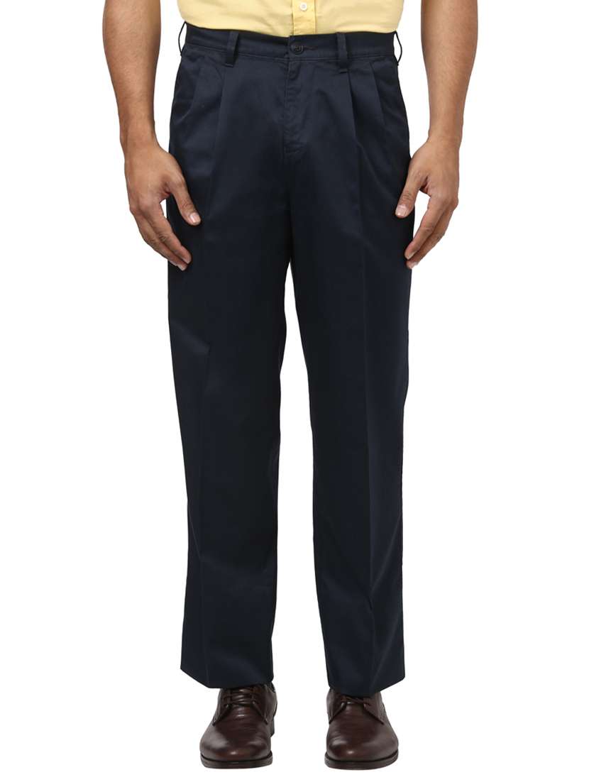 navy blue pleated casual trouser - 17503836 - Zoom Image - 0