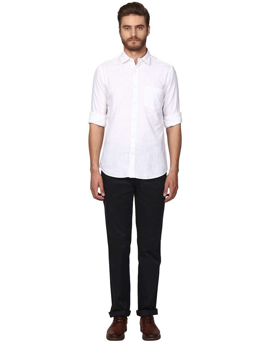 navy blue solid flat front casual trouser - 17503879 -  Standard Image - 3