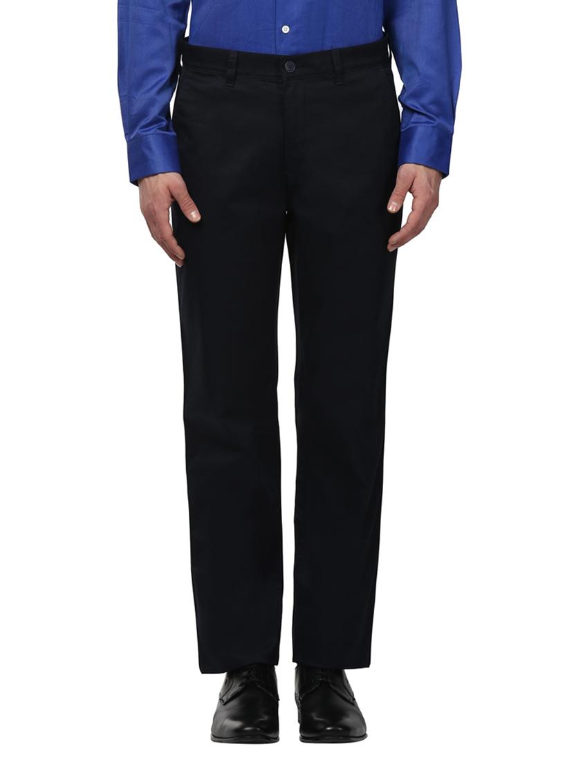 navy blue solid flat front casual trouser - 17503886 -  Zoom Image - 0