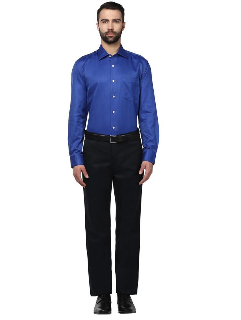 navy blue solid flat front casual trouser - 17503886 - Standard Image - 3