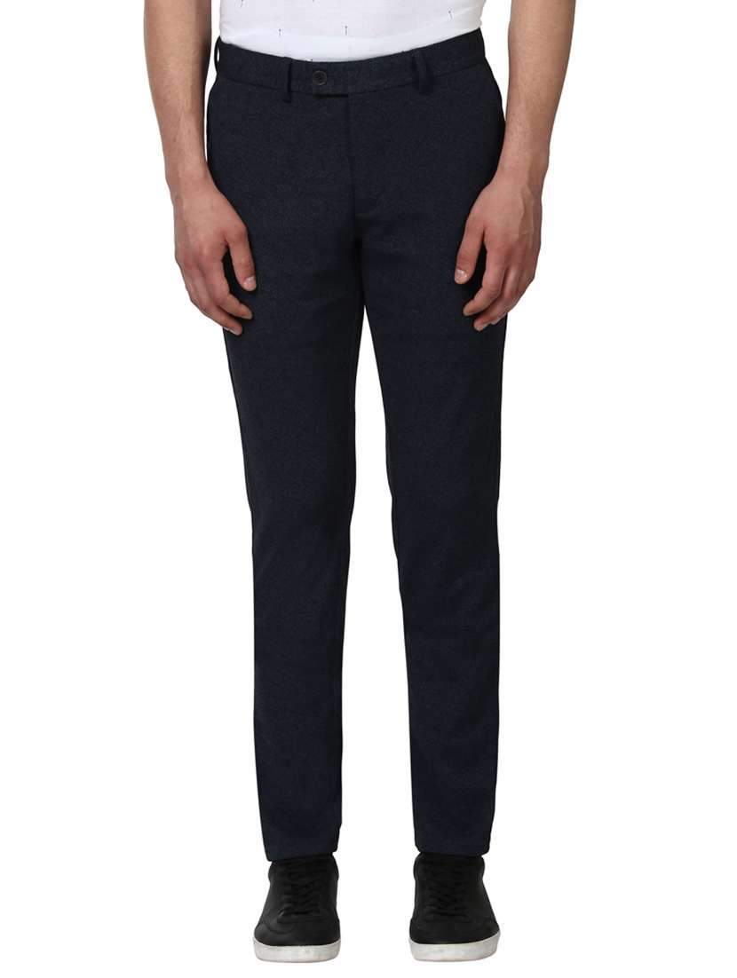 navy blue solid chinos - 17503928 - Zoom Image - 0