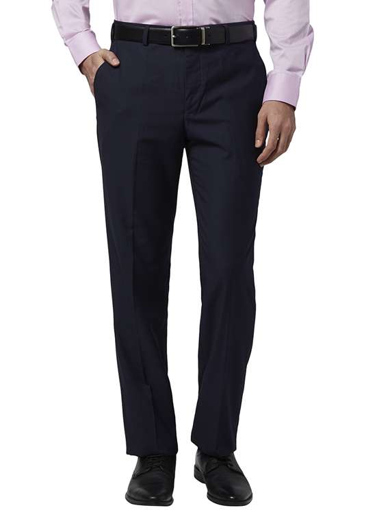 navy blue solid flat front formal trouser - 17503932 - Zoom Image - 0