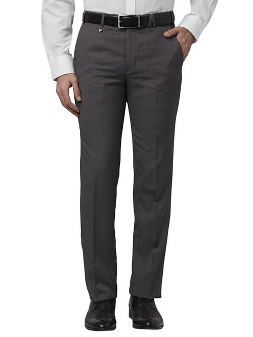 grey solid flat front formal trouser - 17504022 - Standard Image - 0