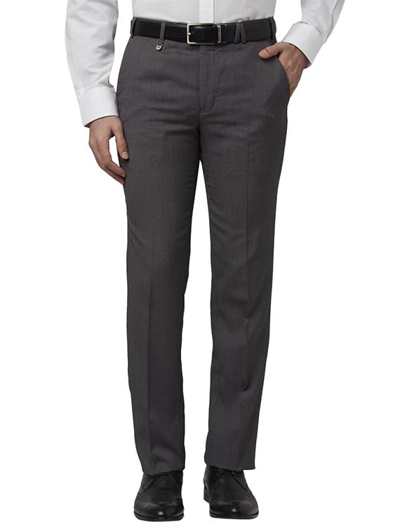 grey solid flat front formal trouser - 17504022 - Zoom Image - 0