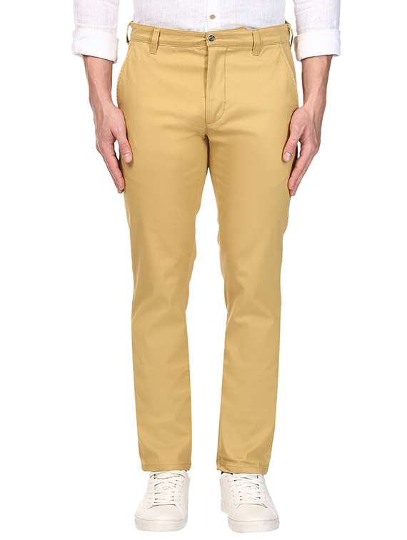 yellow solid flat front casual trouser - 17504025 -  Zoom Image - 0