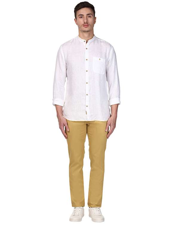 yellow solid flat front casual trouser - 17504025 - Standard Image - 3
