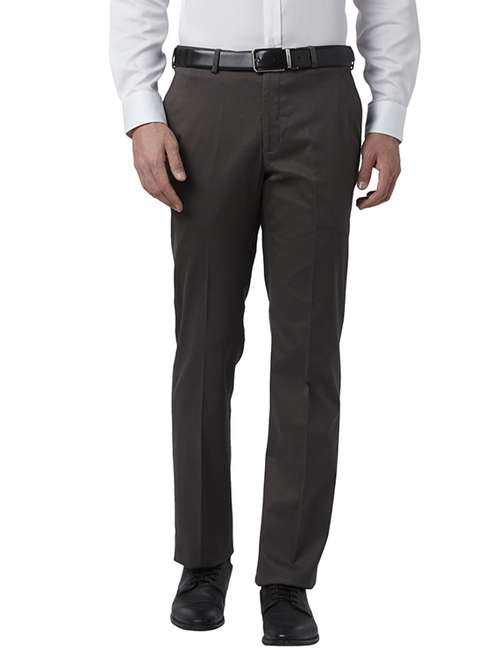 grey solid flat front formal trouser - 17504086 - Standard Image - 0