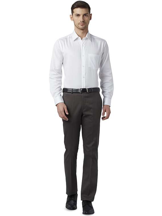 grey solid flat front formal trouser - 17504086 - Standard Image - 3