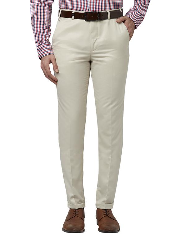 cream solid flat front formal trouser - 17504111 -  Zoom Image - 0