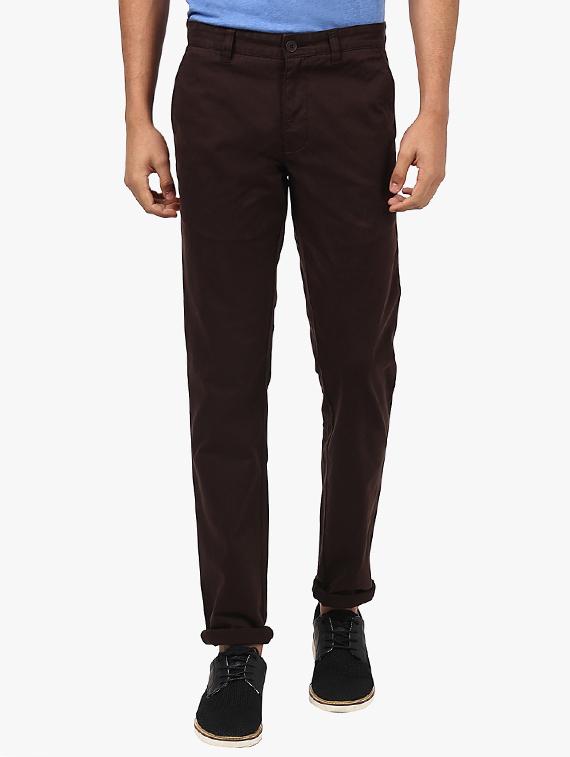 brown solid flat front casual trouser - 17504185 -  Zoom Image - 0