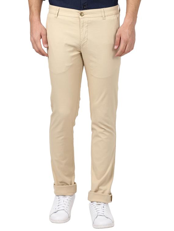 beige solid flat front casual trouser - 17504226 - Zoom Image - 0